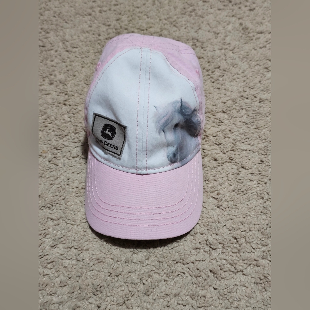 John Deere Toddler/Kids Girl's Cap Pink&White Horse Image One Size Stretch Back